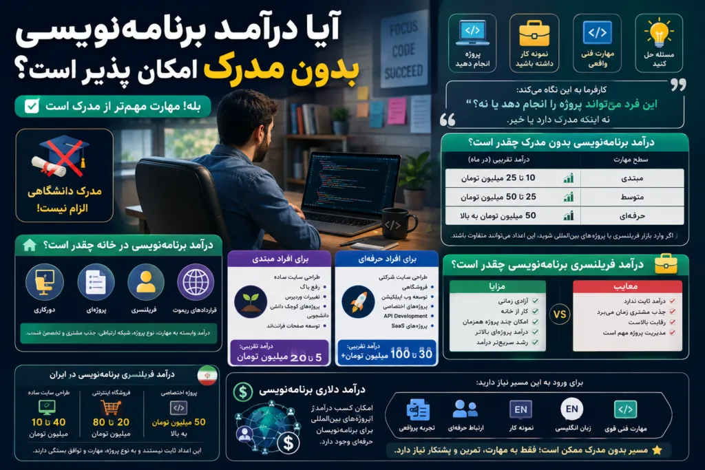 درآمد برنامه نویسی بدون مدرک در ایران و امکان کسب درآمد از برنامه نویسی در خانه